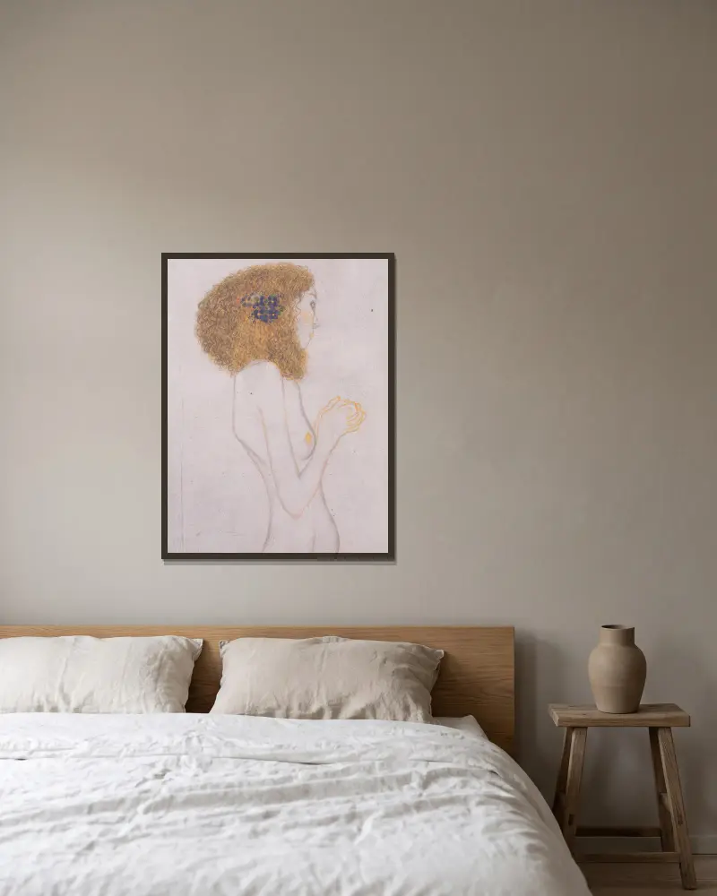 Die Leiden der schwachen Menschen av Gustav Klimt inramad på en vägg