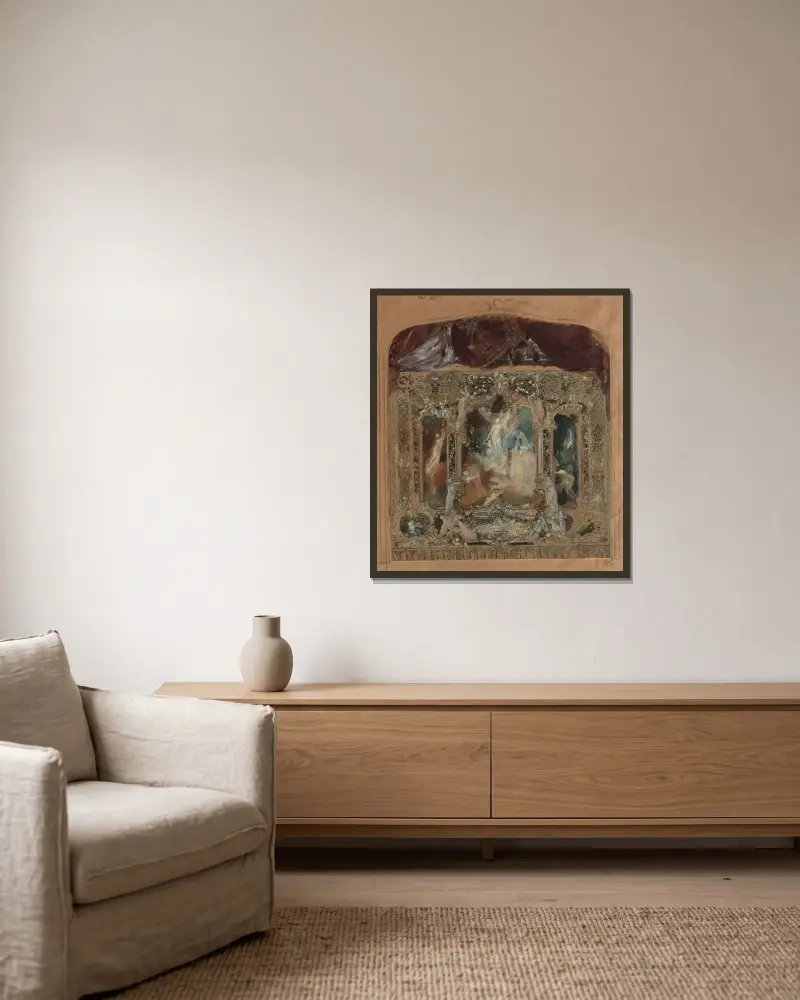Entwurf für den Theatervorhang in Reichenberg av Gustav Klimt inramad på en vägg