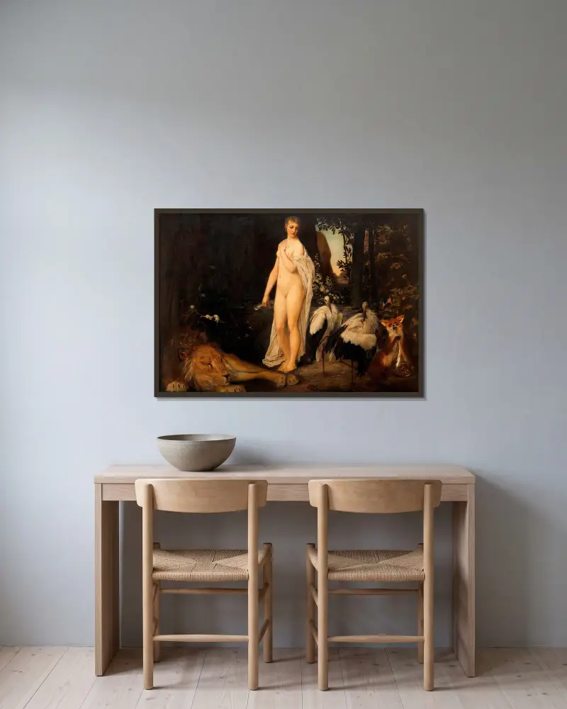 Fabel av Gustav Klimt inramad på en vägg