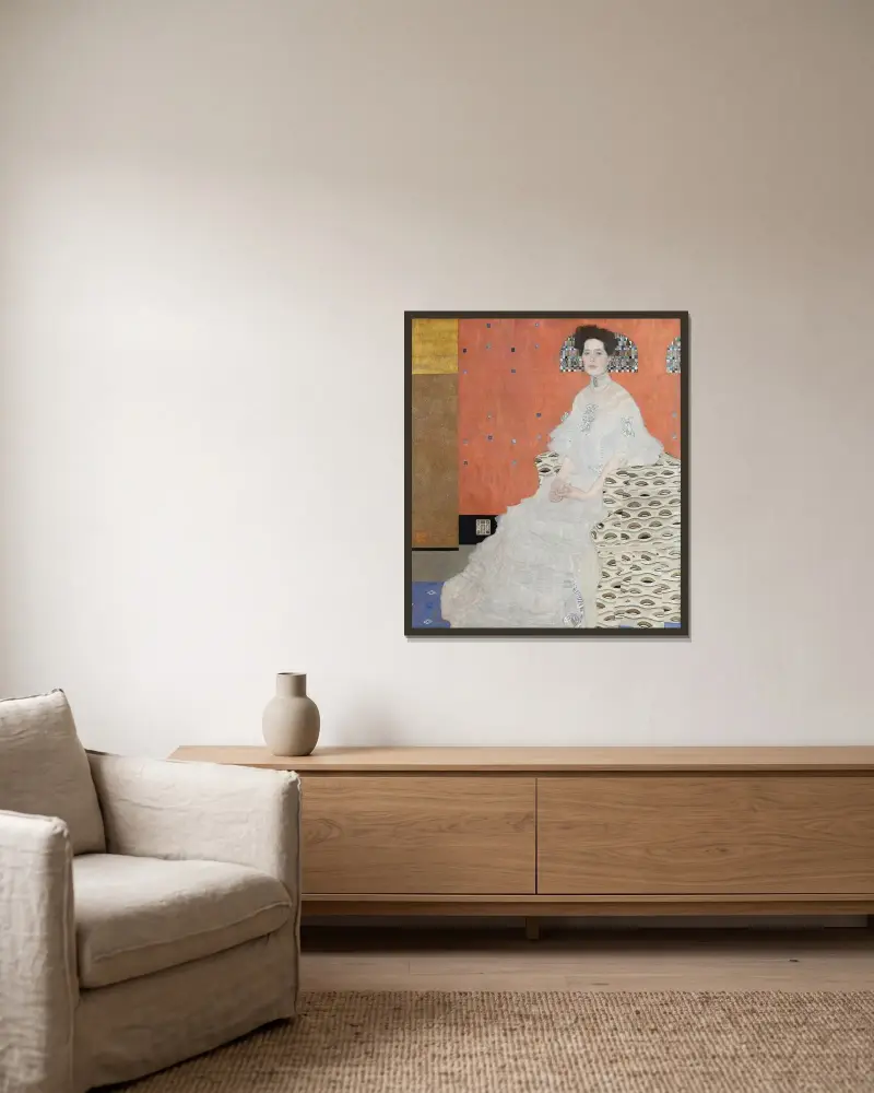 Fritza Riedler av Gustav Klimt inramad på en vägg
