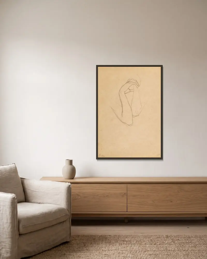 Hand- und Armstudien für „Die Künste“ im „Beethovenfries“ von Gustav Klimt gerahmt an einer Wand