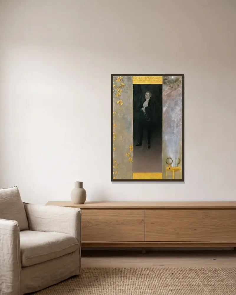 Josef Lewinsky als Carlos in Clavigo av Gustav Klimt inramad på en vägg