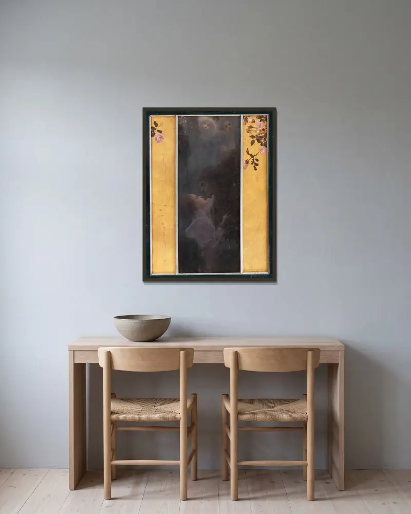 Liebe av Gustav Klimt inramad på en vägg