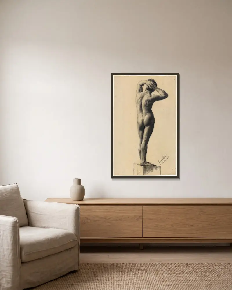 Male Nude av Gustav Klimt inramad på en vägg