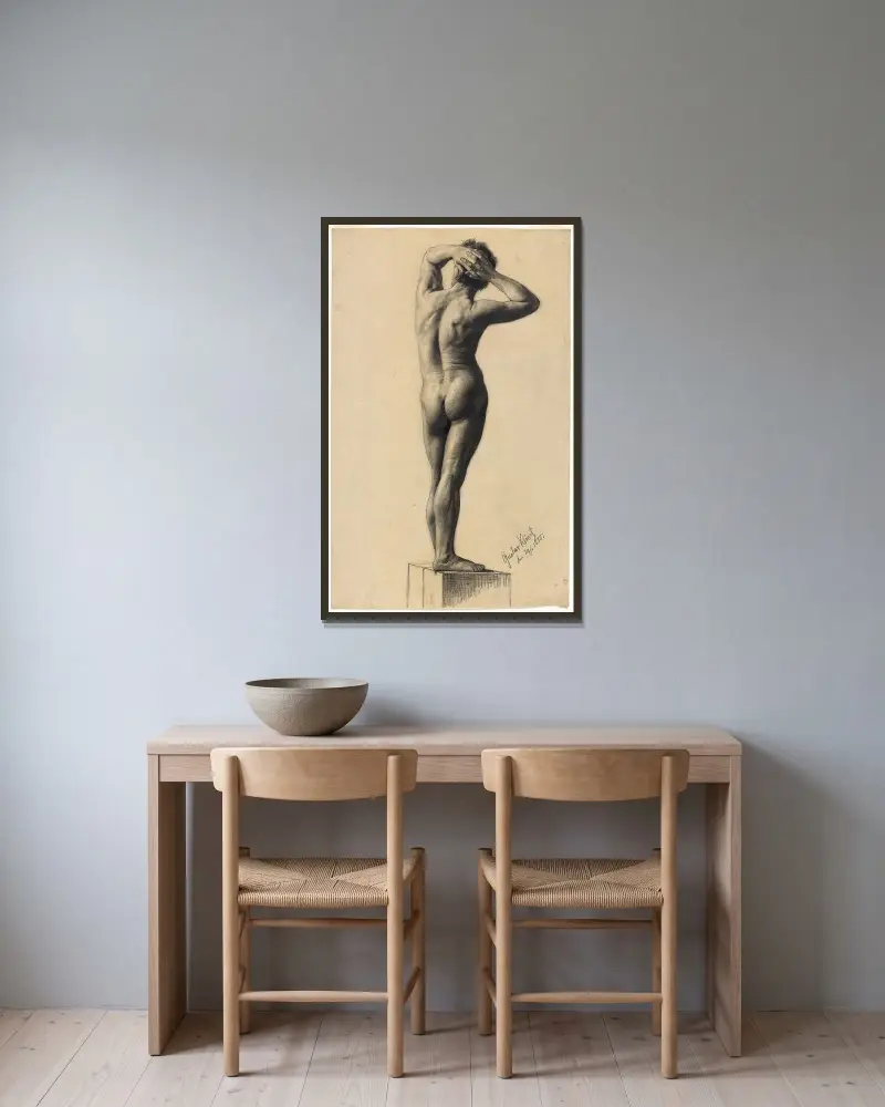 Male Nude av Gustav Klimt inramad på en vägg