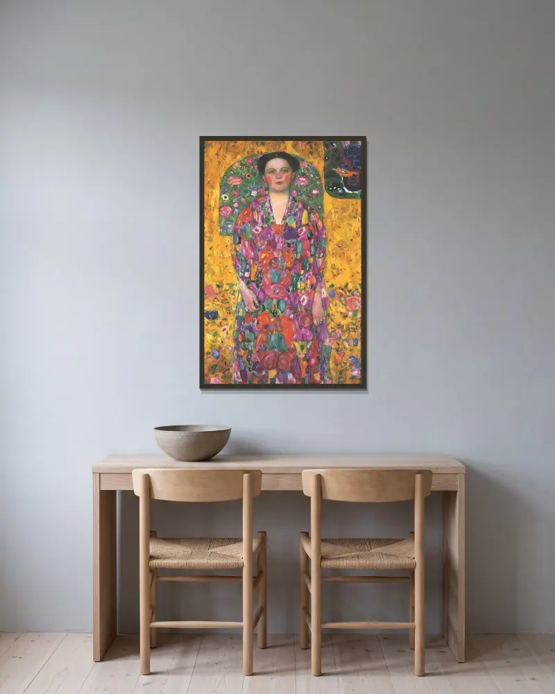 Porträtt av Eugenia Primavesi, 1913 av Gustav Klimt inramad på en vägg