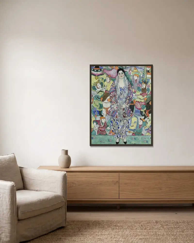 Portrait of Friederike Maria Beer av Gustav Klimt inramad på en vägg