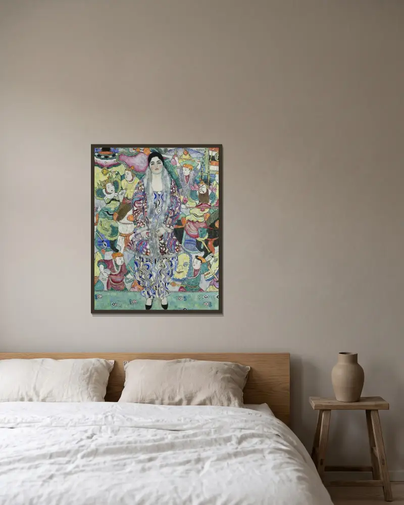 Portrait of Friederike Maria Beer av Gustav Klimt inramad på en vägg