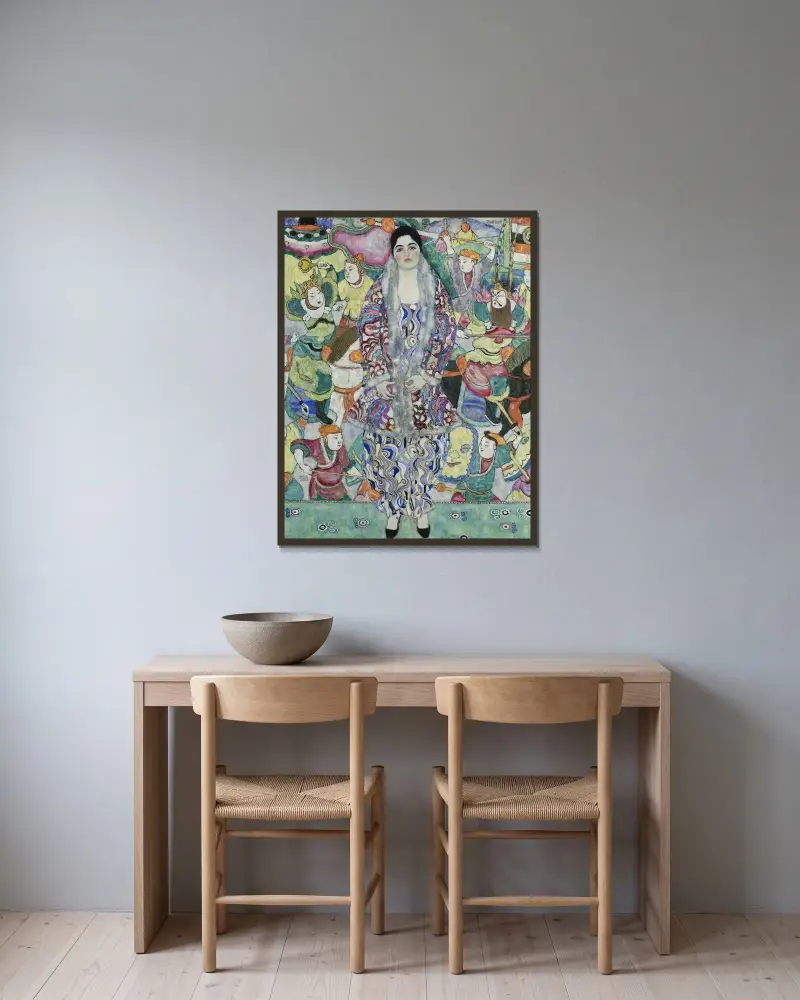 Portrait of Friederike Maria Beer av Gustav Klimt inramad på en vägg