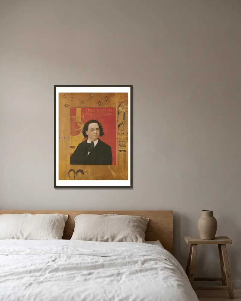 Porträtt av Josef Pembaur av Gustav Klimt inramad på en vägg