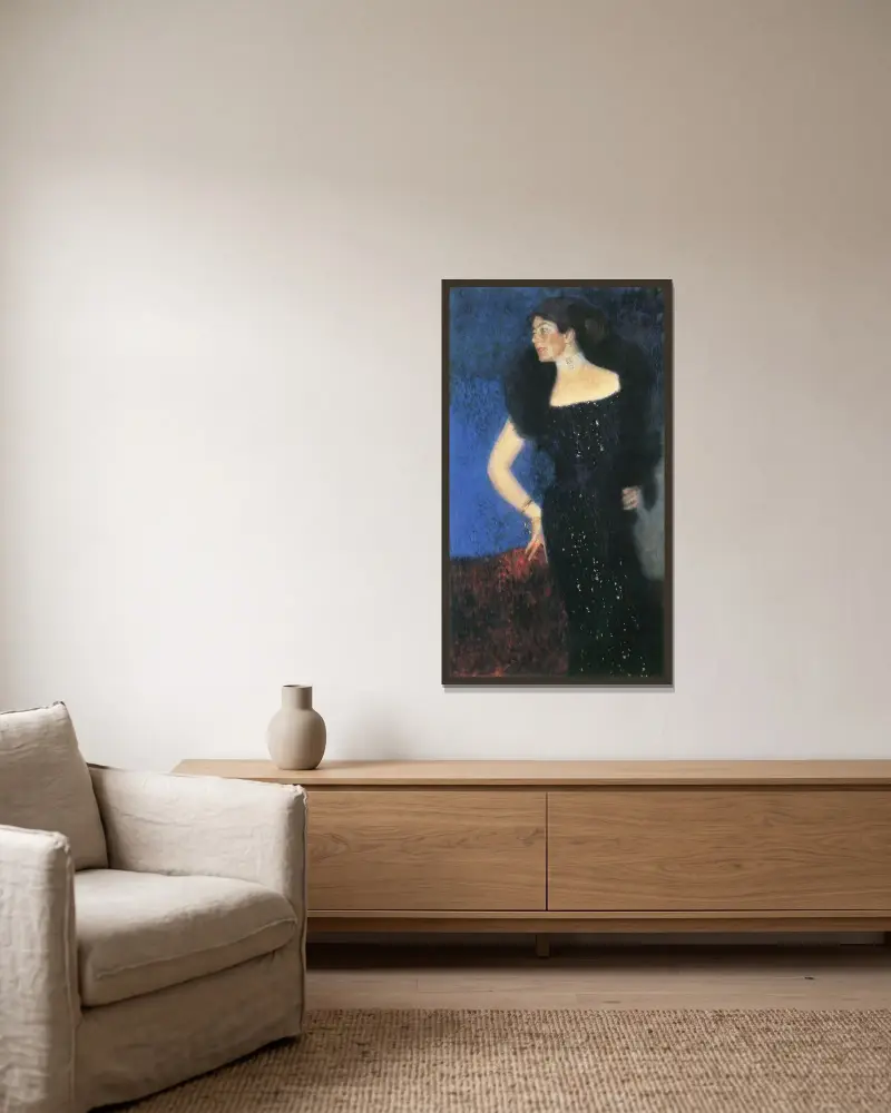 Portrait of Rose von Rosthorn-Friedmann av Gustav Klimt inramad på en vägg
