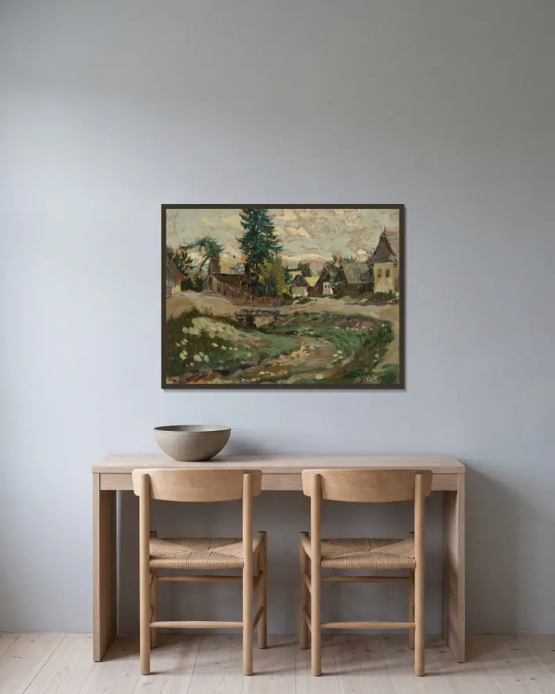 Potok ve vesnici, Gustáv Mallý v rámu na stěně