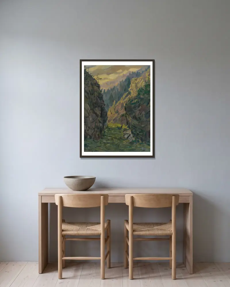 Juráňová Valley av Gustáv Mallý inramad på en vägg