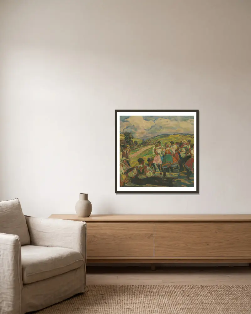Dorftanz von Gustáv Mallý gerahmt an einer Wand