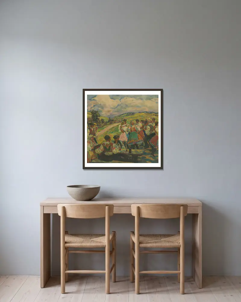 Dorftanz von Gustáv Mallý gerahmt an einer Wand
