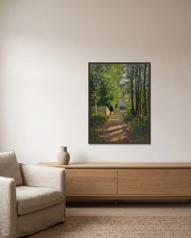 Allee im Wald, Normandie von Gustave Caillebotte gerahmt an einer Wand