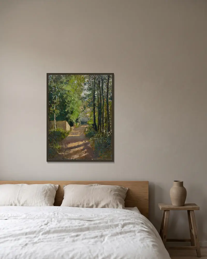 Allee im Wald, Normandie von Gustave Caillebotte gerahmt an einer Wand