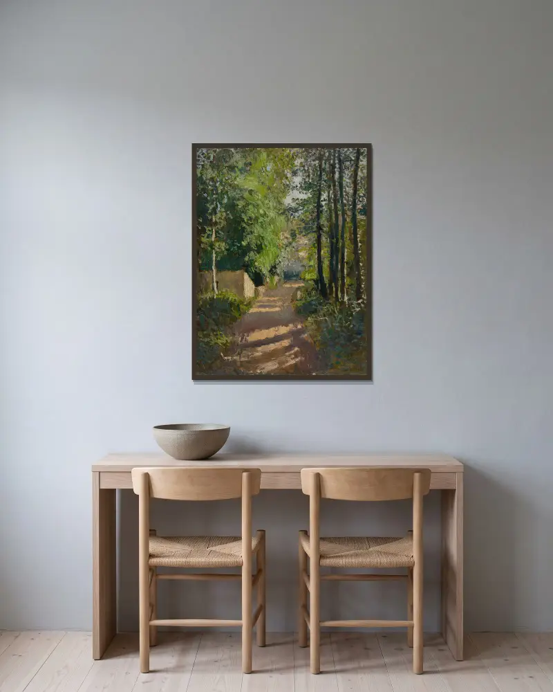 Allee im Wald, Normandie von Gustave Caillebotte gerahmt an einer Wand