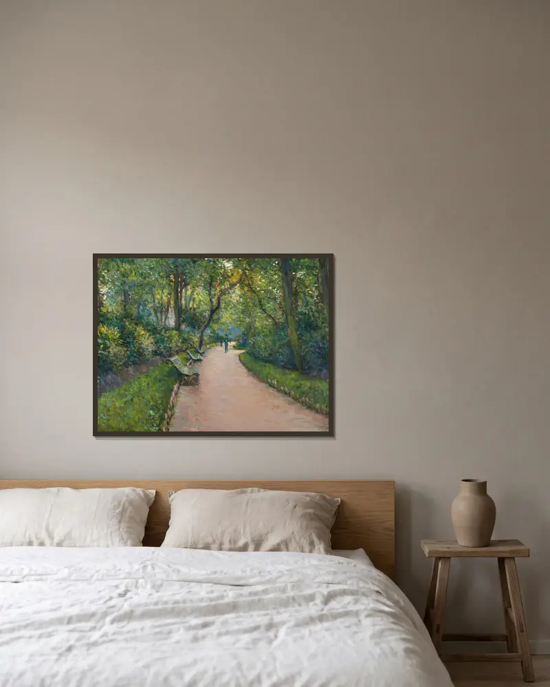 Le Parc Monceau av Gustave Caillebotte inramad på en vägg