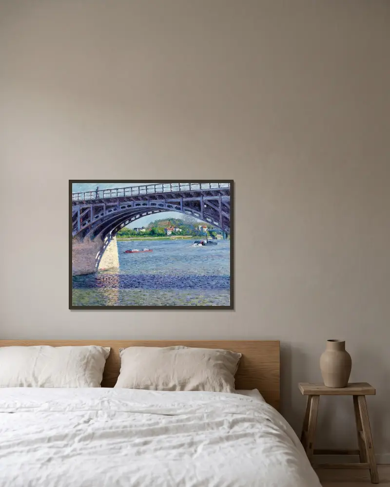 Bron i Argenteuil och Seine av Gustave Caillebotte inramad på en vägg