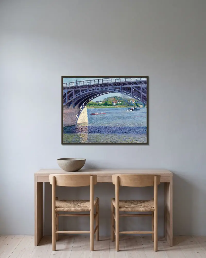 Bron i Argenteuil och Seine av Gustave Caillebotte inramad på en vägg
