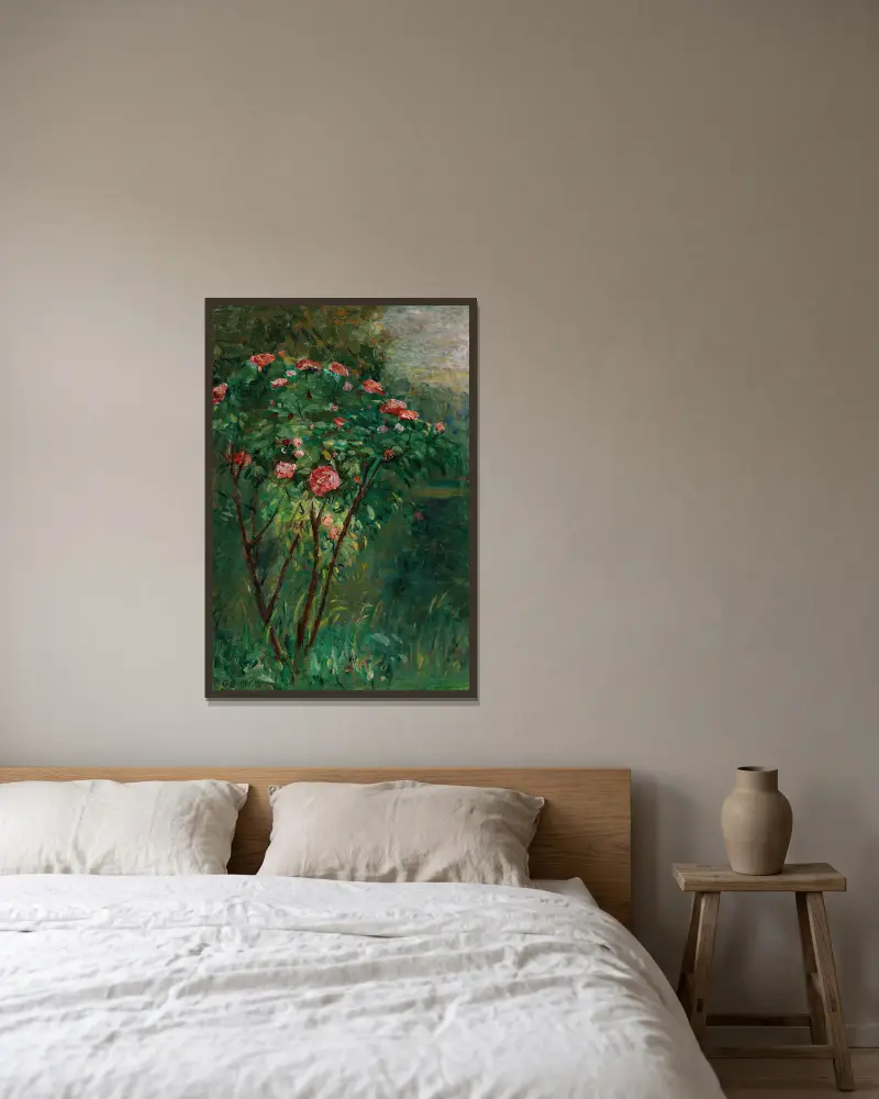 Der blühende Rosenstrauch von Gustave Caillebotte gerahmt an einer Wand