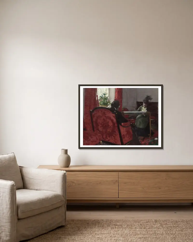 Portraits dans un intérieur av Gustave Caillebotte inramad på en vägg