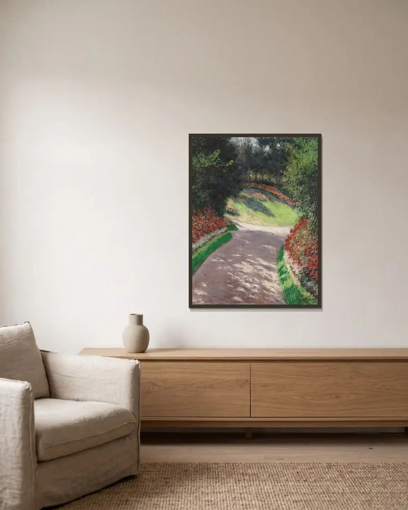 Der Weg im Garten von Gustave Caillebotte gerahmt an einer Wand