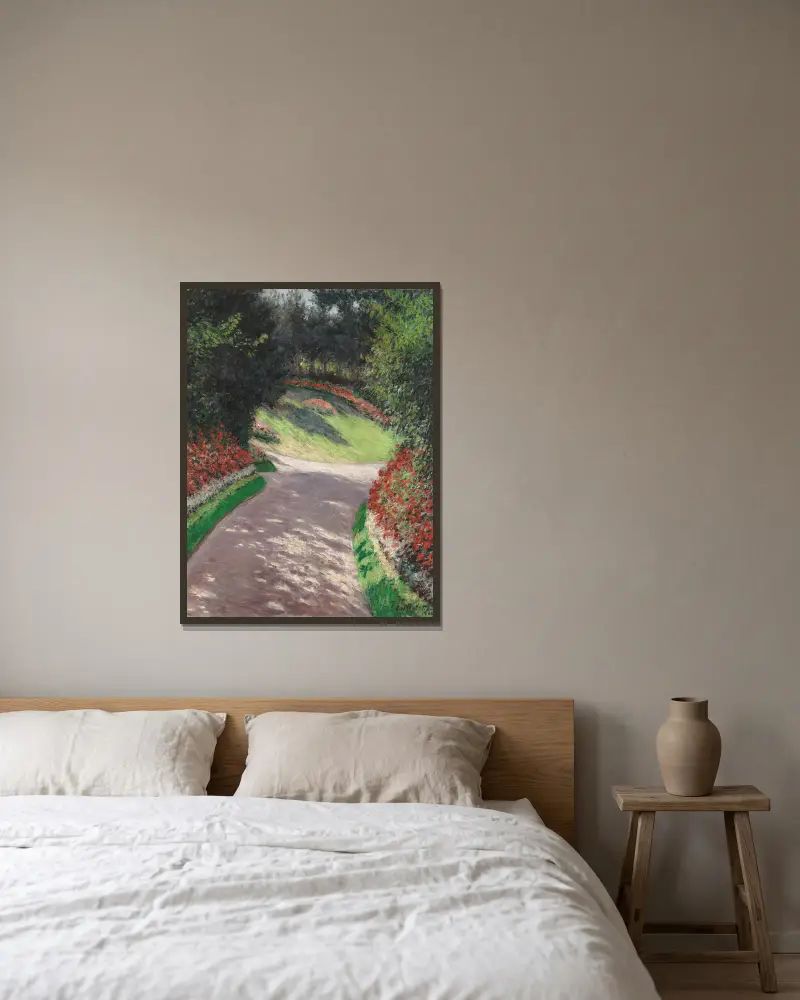 Der Weg im Garten von Gustave Caillebotte gerahmt an einer Wand
