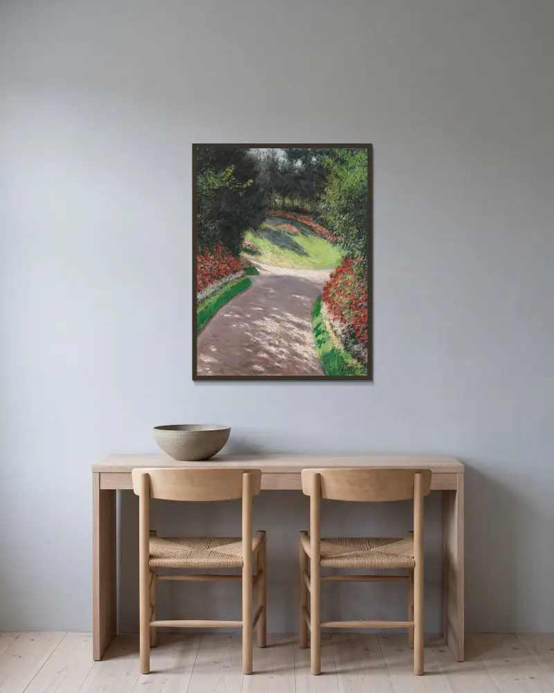 Der Weg im Garten von Gustave Caillebotte gerahmt an einer Wand