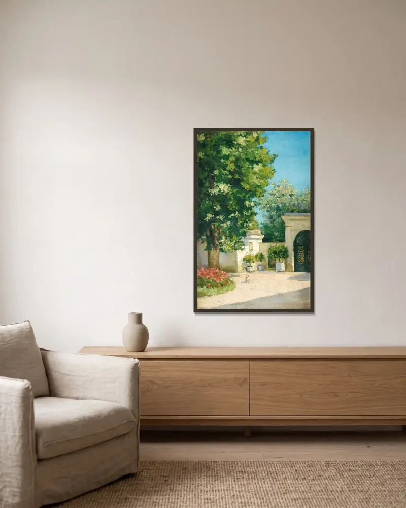 Yerres. Von der Exedra, das Portal des Elternhauses von Gustave Caillebotte gerahmt an einer Wand