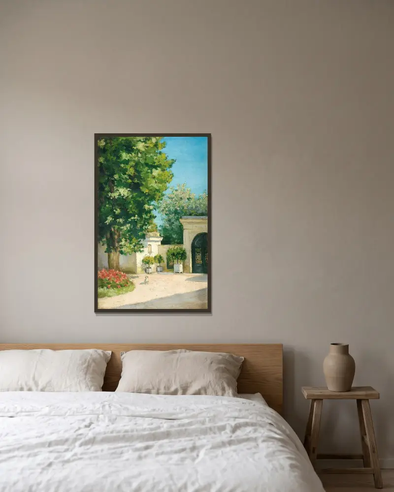 Yerres. Von der Exedra, das Portal des Elternhauses von Gustave Caillebotte gerahmt an einer Wand