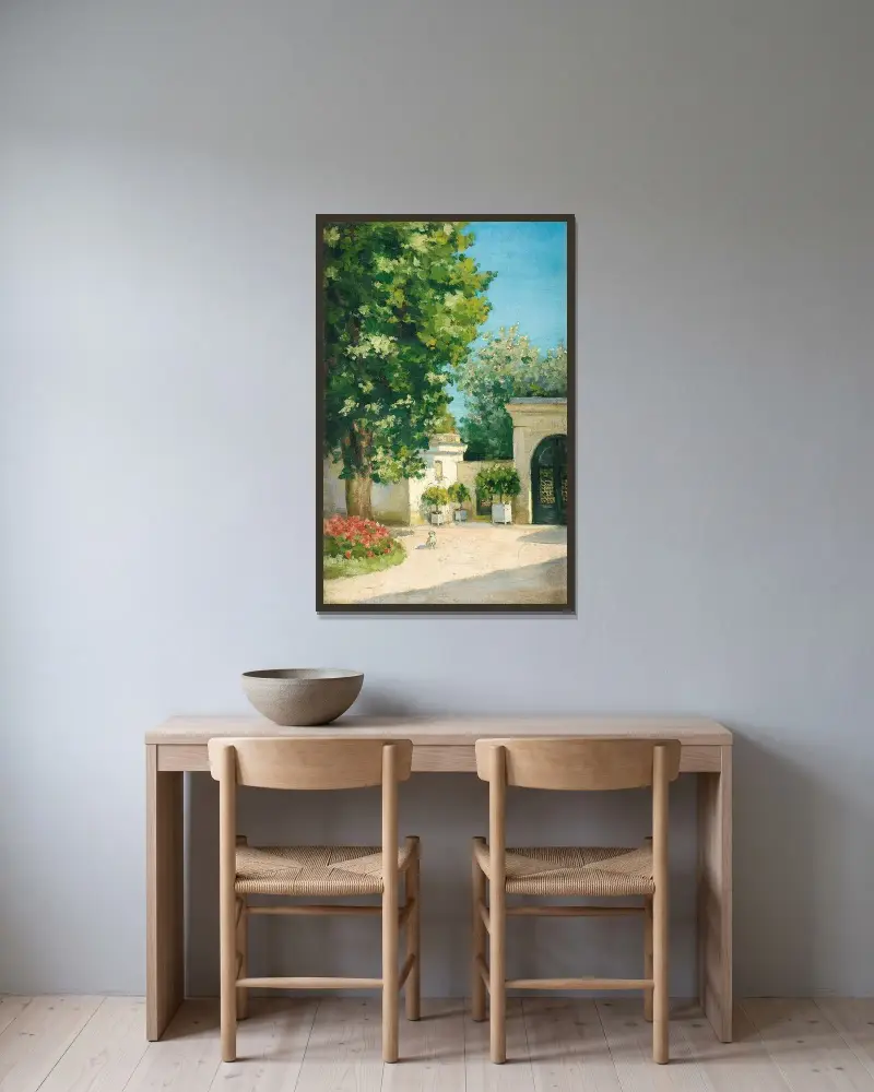 Yerres. Von der Exedra, das Portal des Elternhauses von Gustave Caillebotte gerahmt an einer Wand