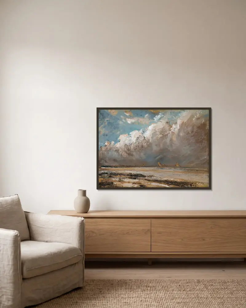 Beach in Normandy – nr 1 av Gustave Courbet inramad på en vägg