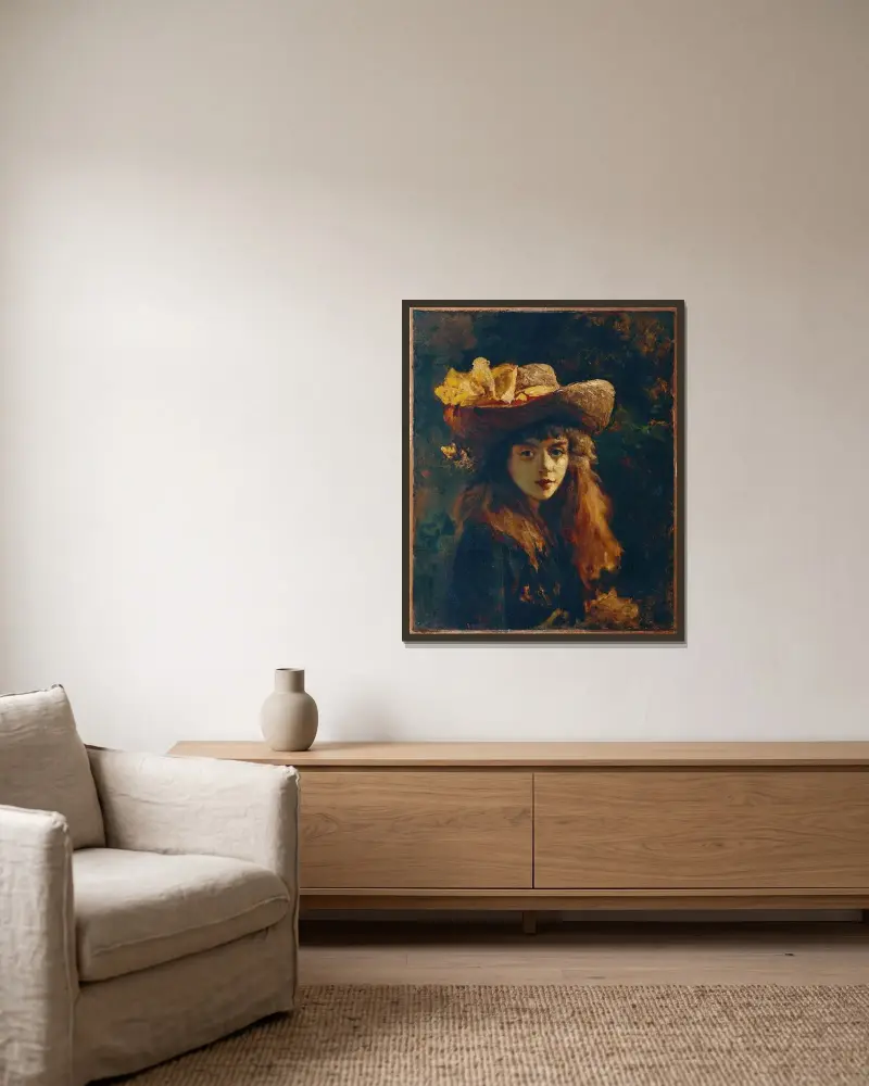 Bildnis eines Mädchens von Gustave Courbet gerahmt an einer Wand
