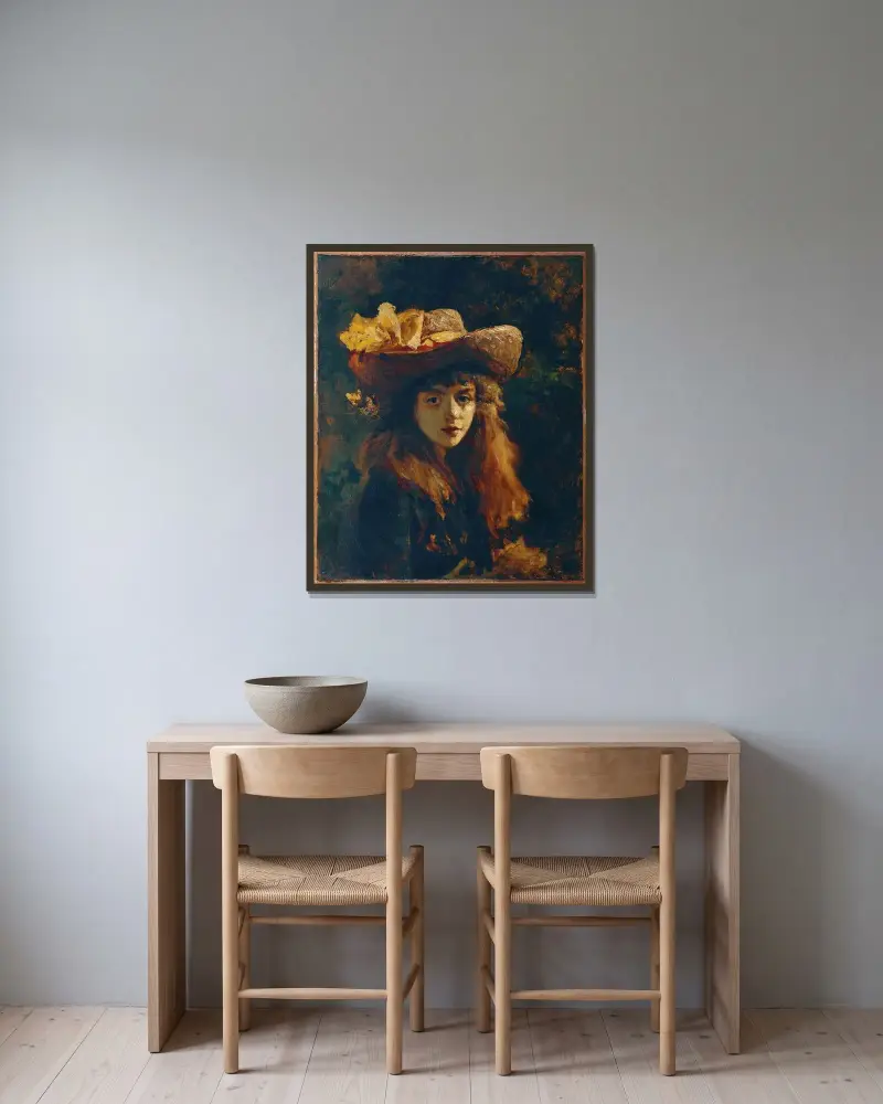 Bildnis eines Mädchens von Gustave Courbet gerahmt an einer Wand