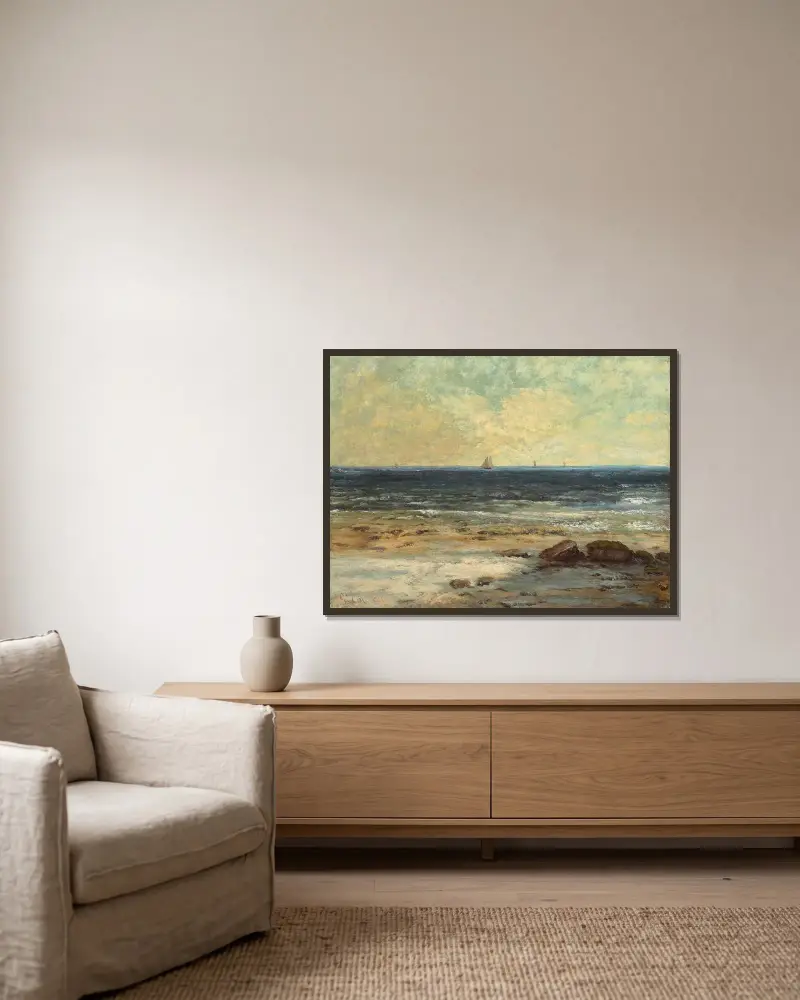 Meeresufer in Palavas von Gustave Courbet gerahmt an einer Wand
