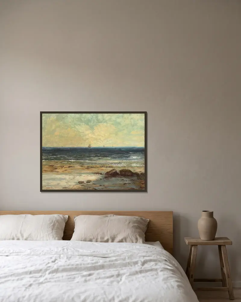 Meeresufer in Palavas von Gustave Courbet gerahmt an einer Wand