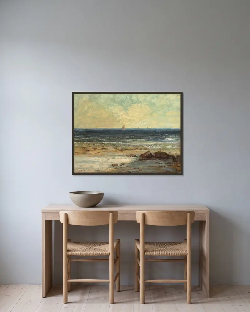 Meeresufer in Palavas von Gustave Courbet gerahmt an einer Wand