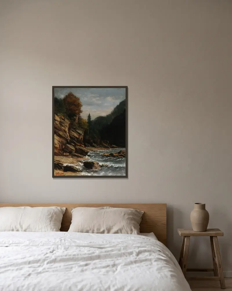 Bords du lac Léman av Gustave Courbet inramad på en vägg