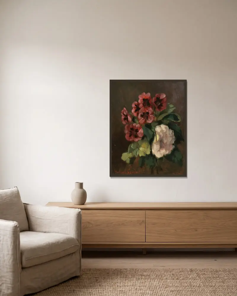 Blombukett av Gustave Courbet inramad på en vägg
