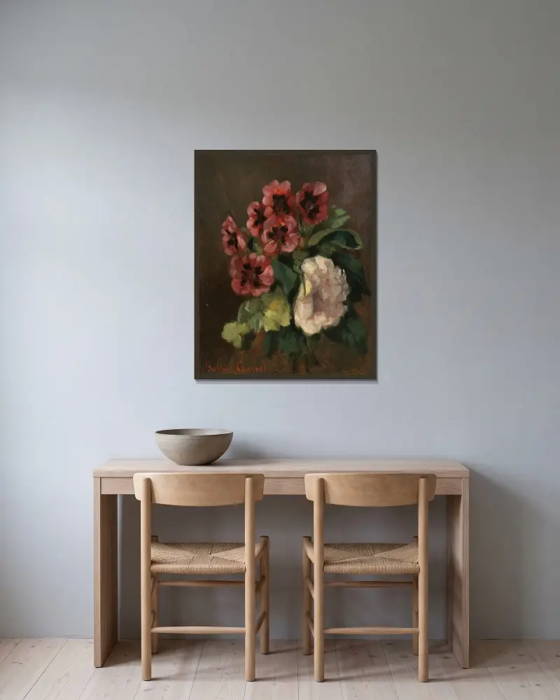 Blombukett av Gustave Courbet inramad på en vägg