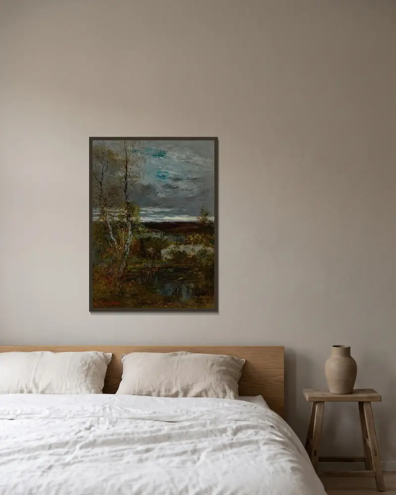 Hirsch an der Quelle (Fontainebleau) von Gustave Courbet gerahmt an einer Wand