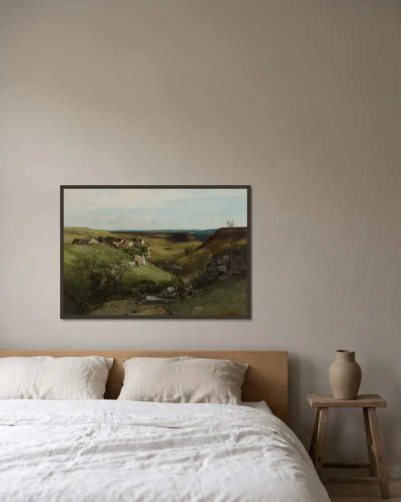 Château d’Ornans av Gustave Courbet inramad på en vägg