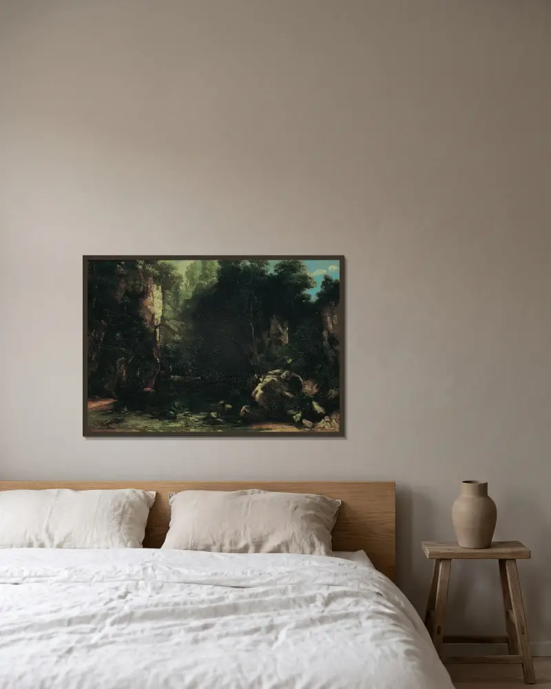 Der Schattige Bach av Gustave Courbet inramad på en vägg