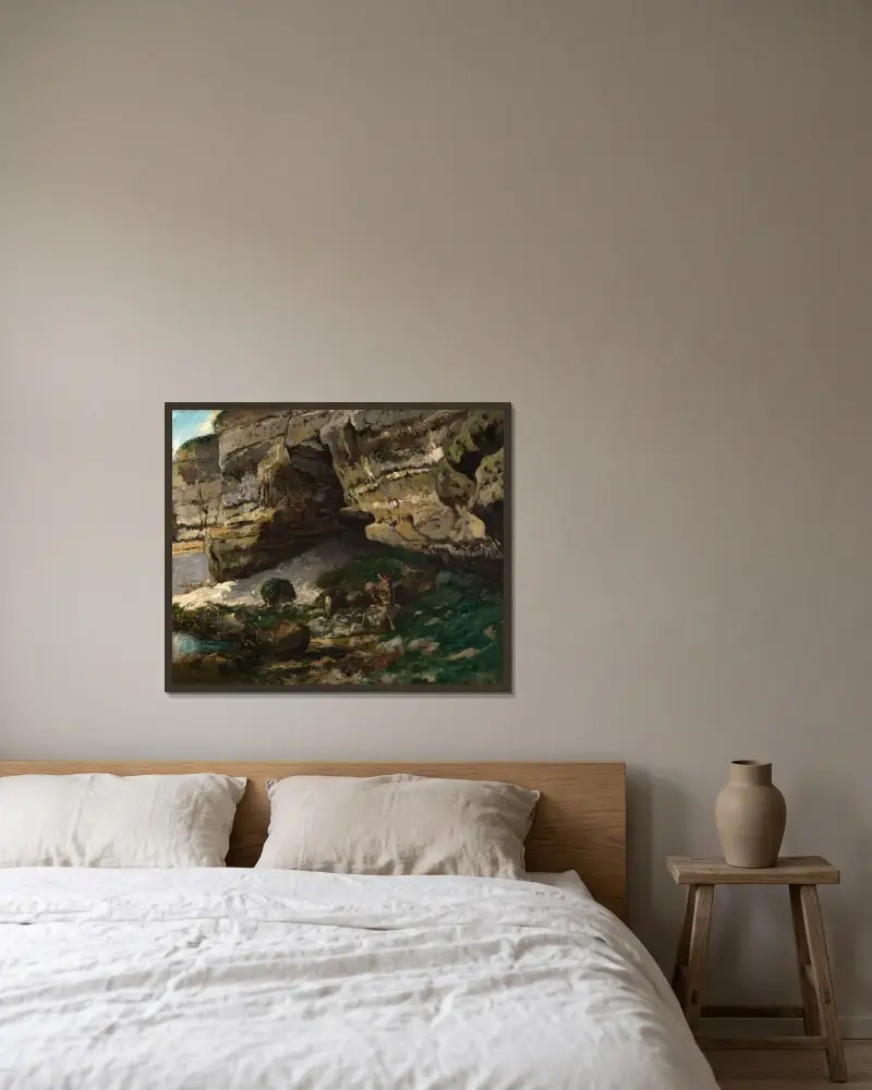 Felsige Landschaft mit Rehen av Gustave Courbet inramad på en vägg