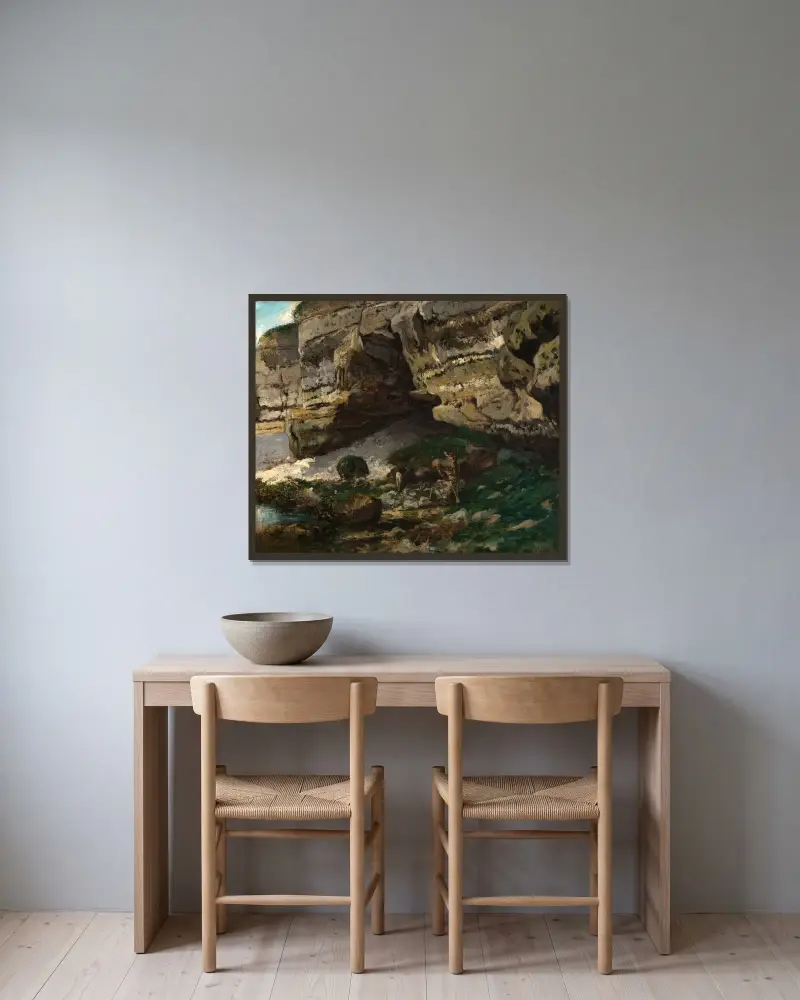 Felsige Landschaft mit Rehen av Gustave Courbet inramad på en vägg