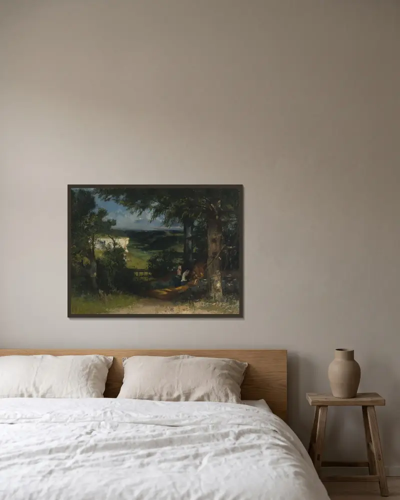 Kvinna i hängmatta av Gustave Courbet inramad på en vägg
