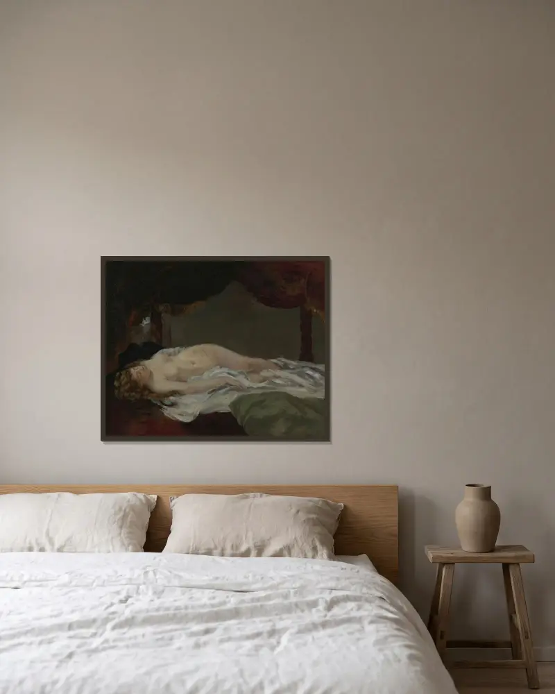 Sovande kvinna av Gustave Courbet inramad på en vägg