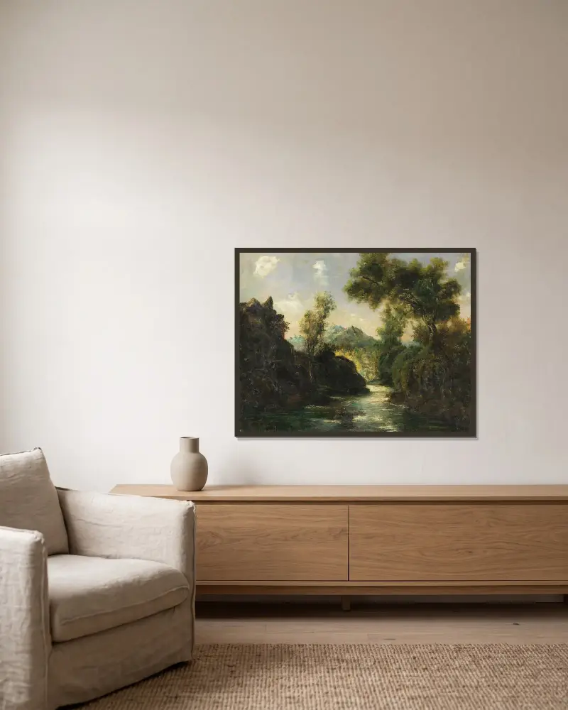 In den Schweizer Alpen von Gustave Courbet gerahmt an einer Wand